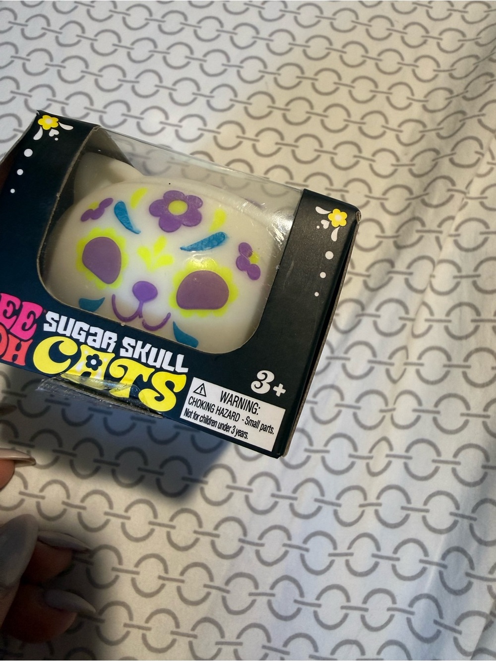 Sugar Skull Squishy Toy - White with Purple & Yellow Accents